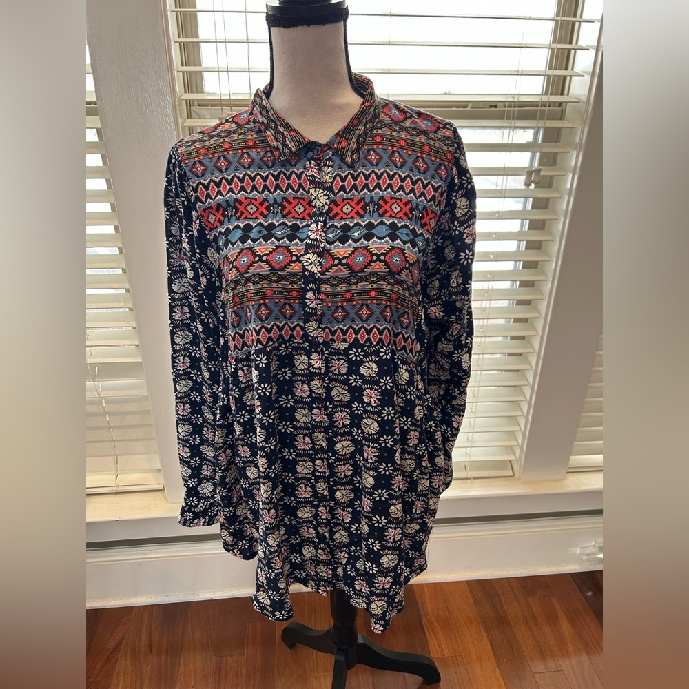 Umgee Multicolor Geometric Long Sleeve Shirt size 2X